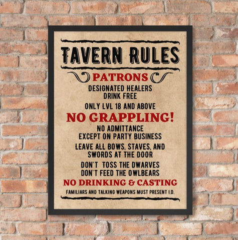 Adventurer's Home Tavern Rules - Poster