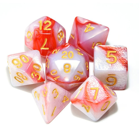 Red and White Swirl Dice Set