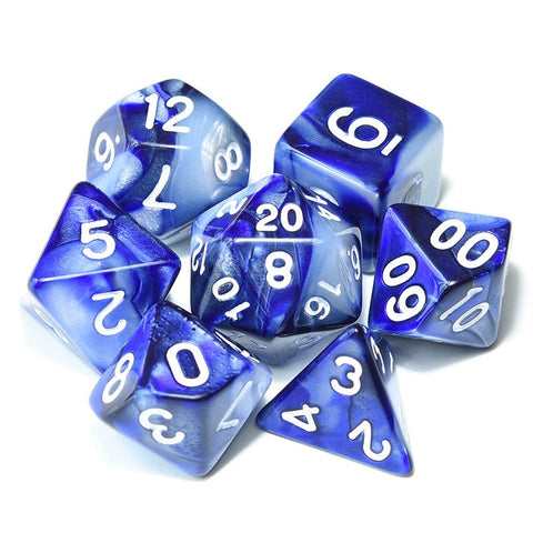 Dark Blue and White Swirl Dice Set