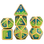 7 Piece Metal Dice Set - Blue, Green & Gold