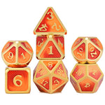 7 Piece Metal Dice Set - Red, Orange & Gold