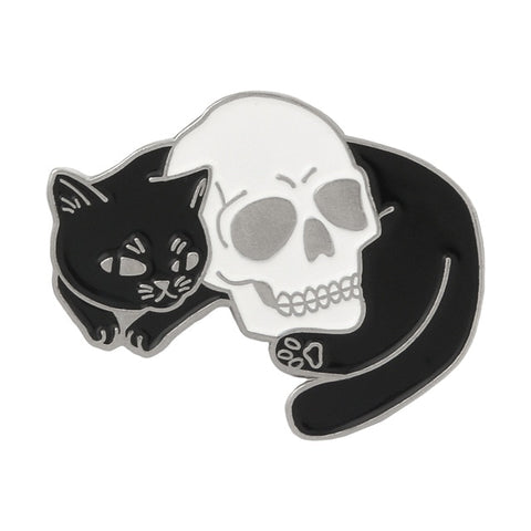 Black Cat Skull Enamel Pin - The Modern Lich